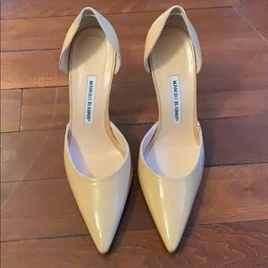 Manolo Blahnik Nude Patent Lather Heels